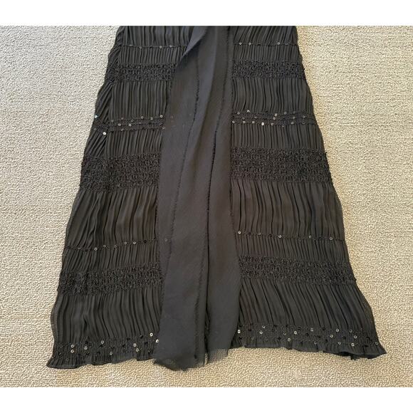 ABS Allen Schwartz Women XXS Sheer Black Sequin Beaded Tiered Ribbon Tie Dress‎ - Picture 8 of 14